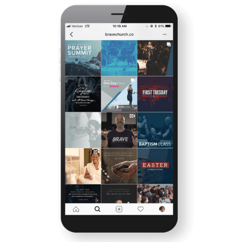 BRAVE Church Instagram feed mockup on phone