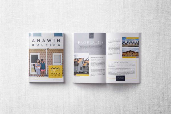 Anawim Housing annual report cover and inside view