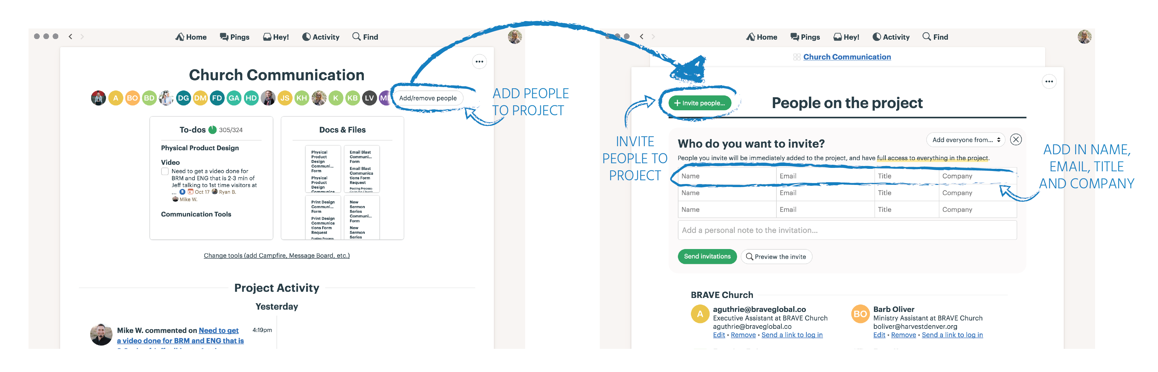Basecamp app add people to project