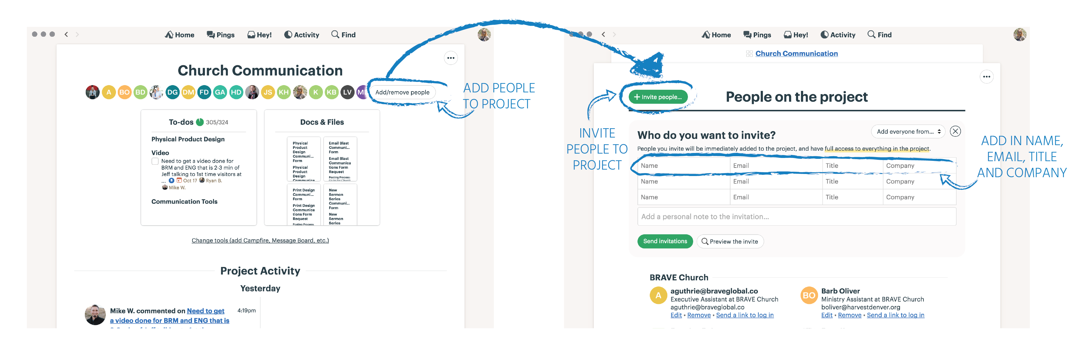 Basecamp app add people to project