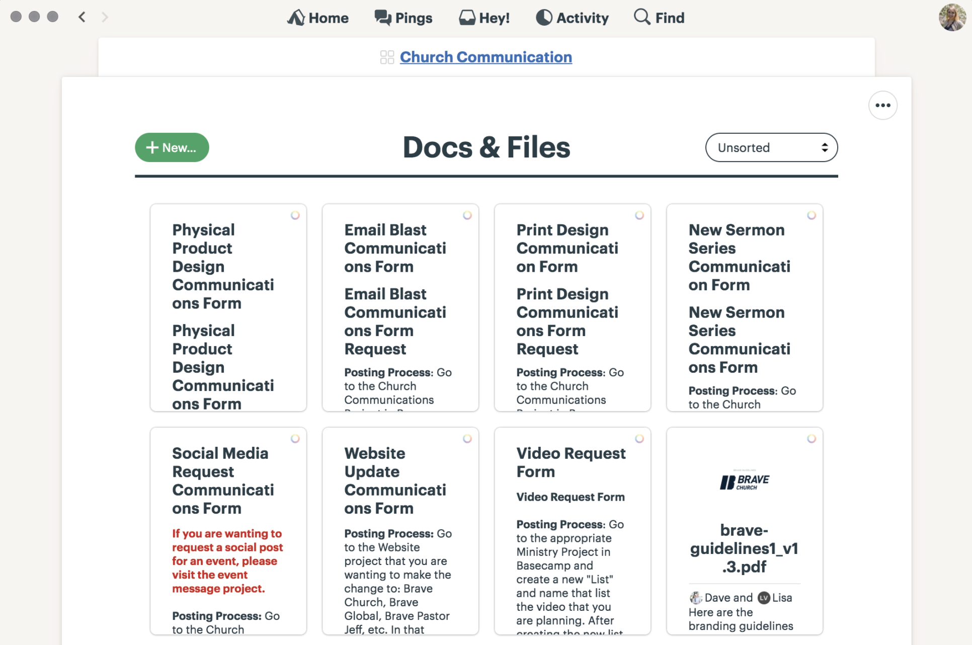 Basecamp app docs and files