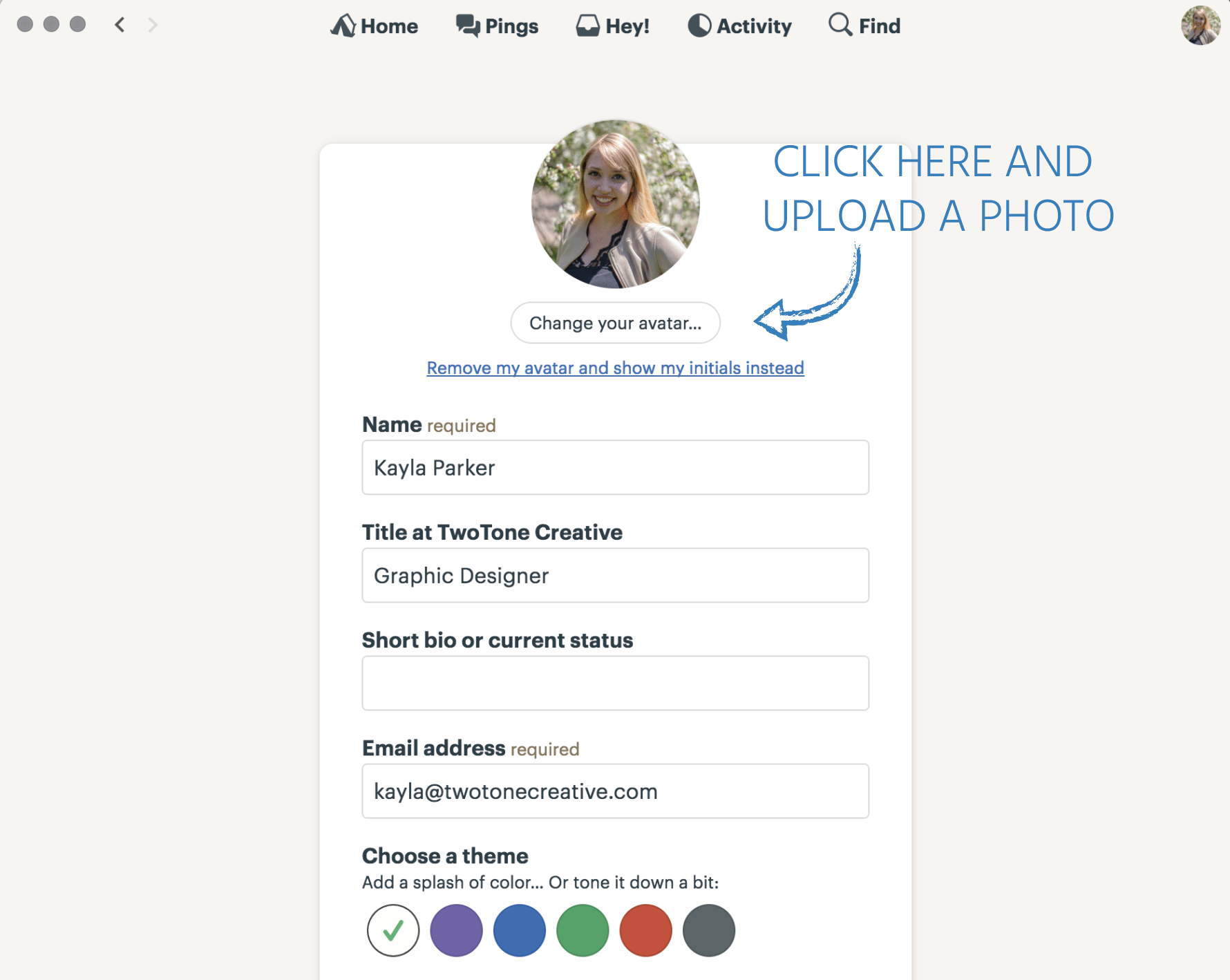 Basecamp app profile view