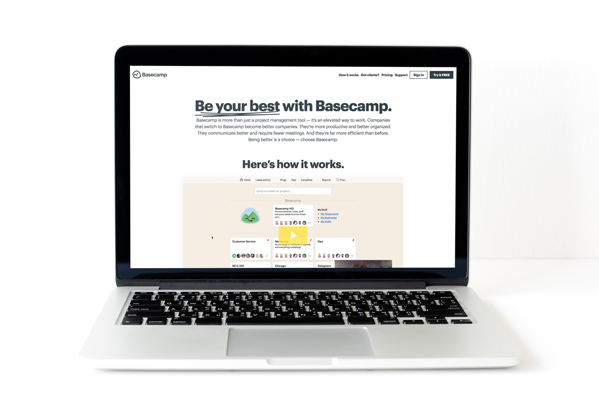 Basecamp website on laptop