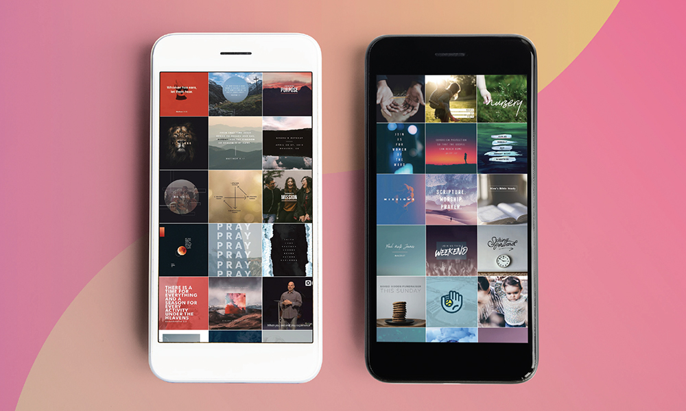 Two phones with church Instagram grids