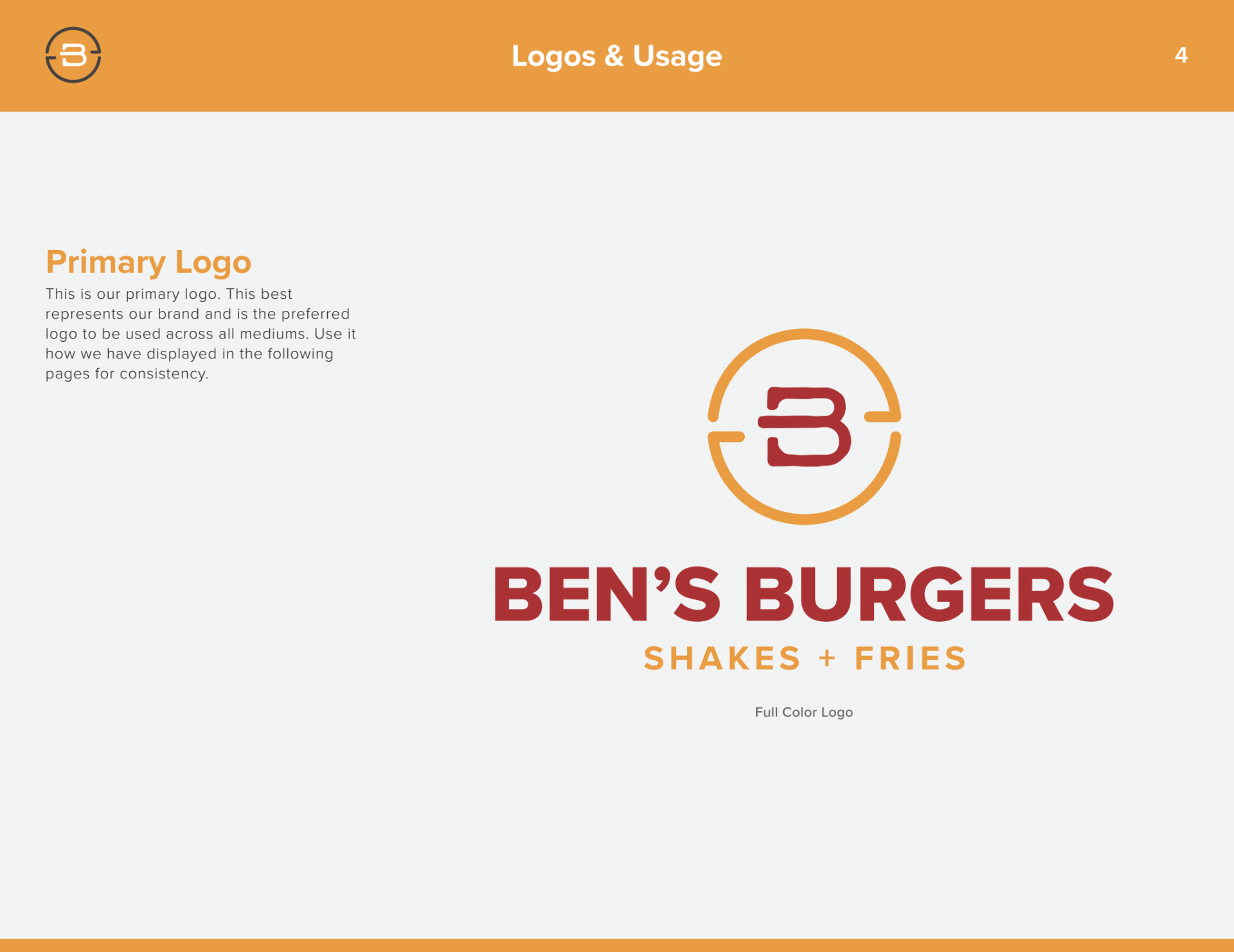 Ben's Burgers branding guidelines primary logo