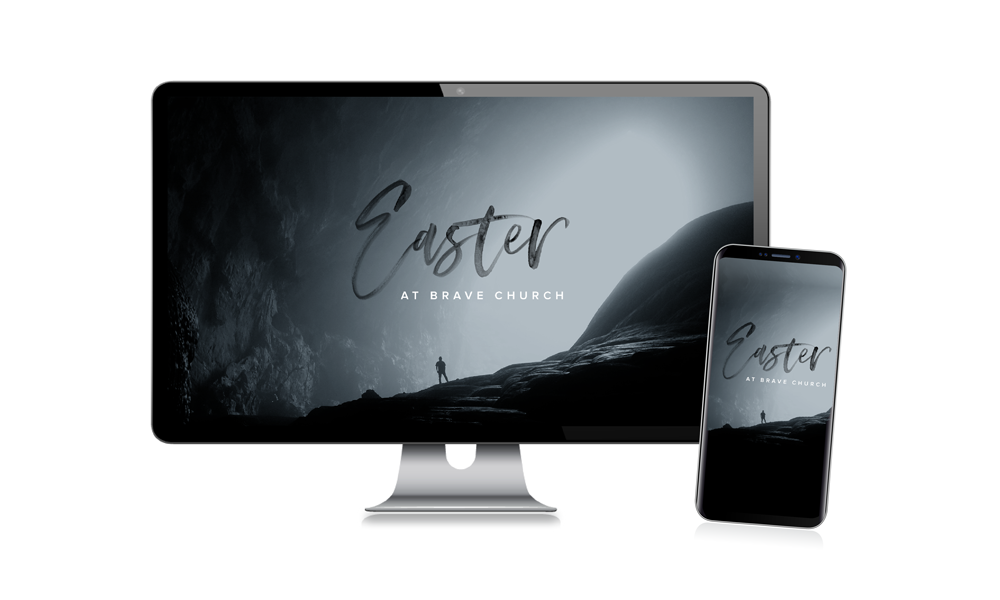 Easter at BRAVE Church graphic on computer and phone