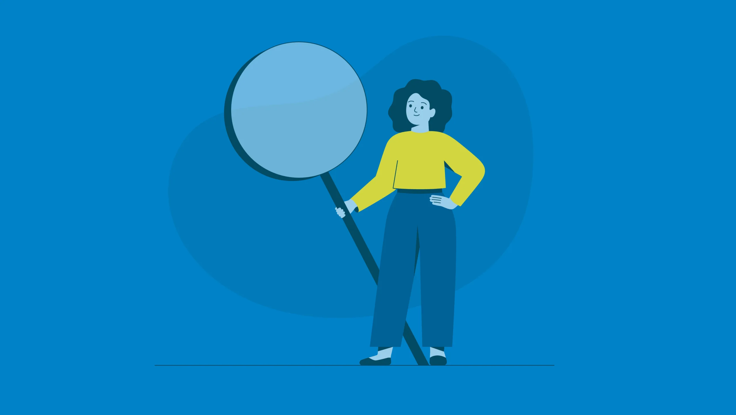 Woman with magnifying glass illustrating digital advertising strategies and insights.