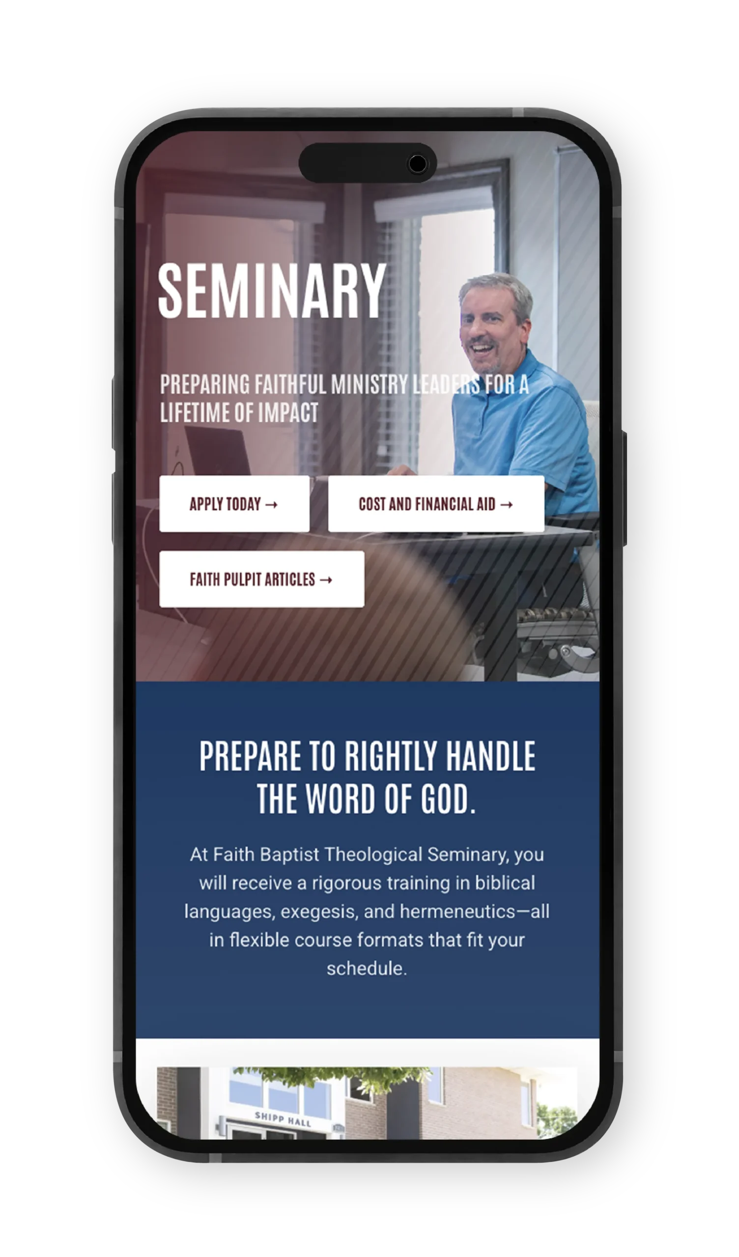 Case Study: Faith Baptist Bible College TT Faith Website phone mockup scaled at TwoTone Creative
