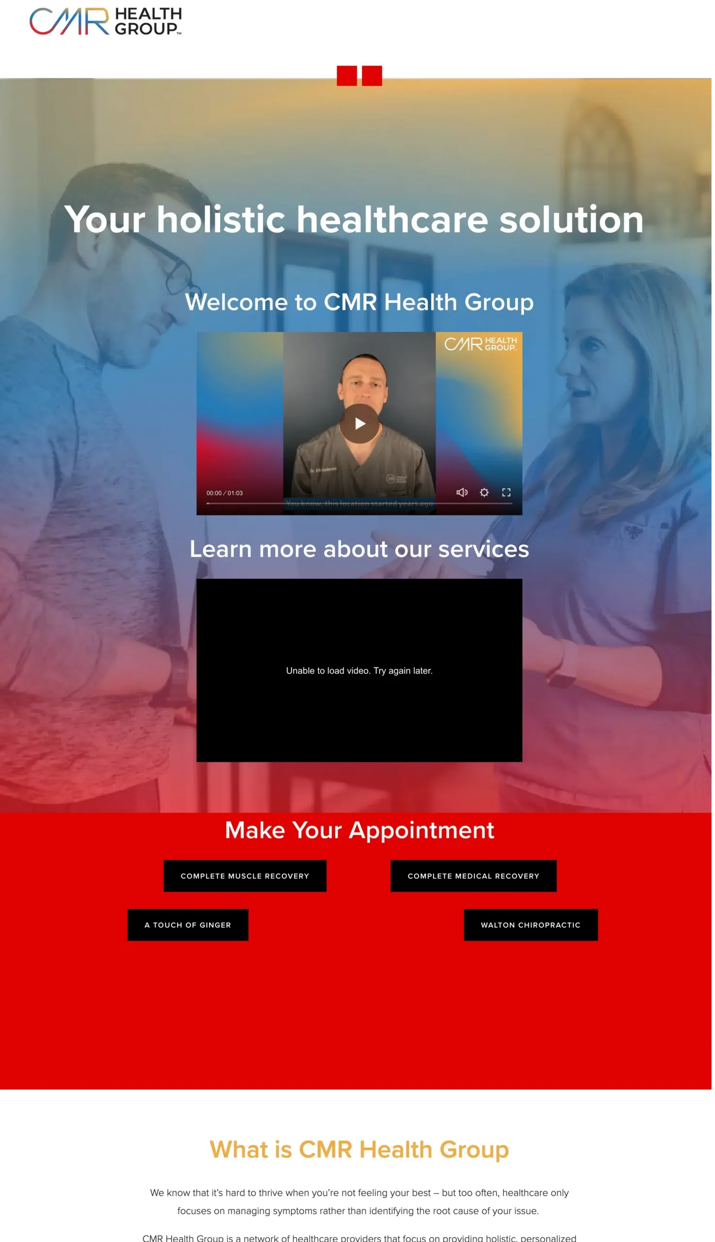 CMR Health Group website design showcasing holistic healthcare solutions and appointment scheduling.