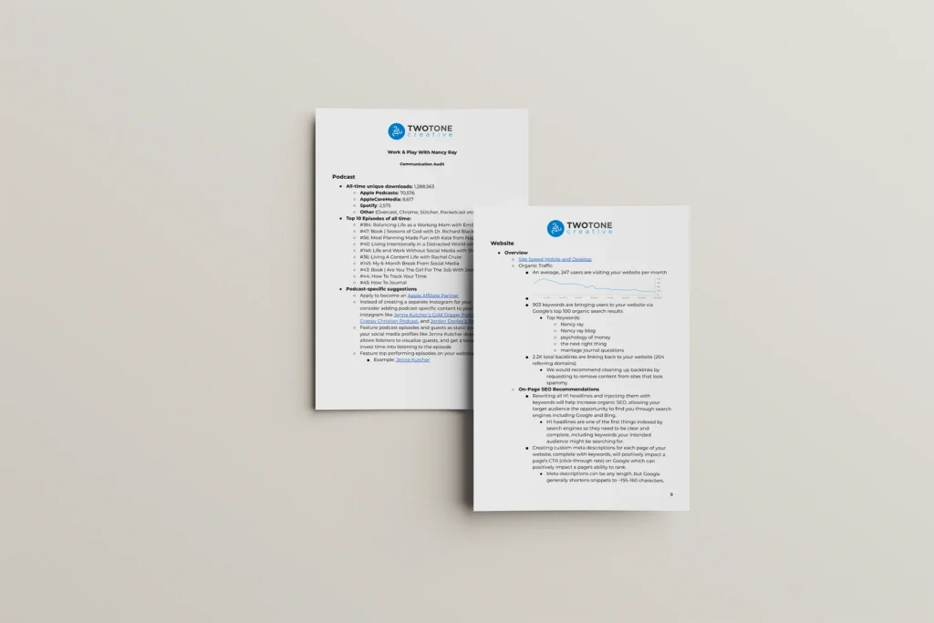 nancy ray communication audit mockup1 at TwoTone Creative