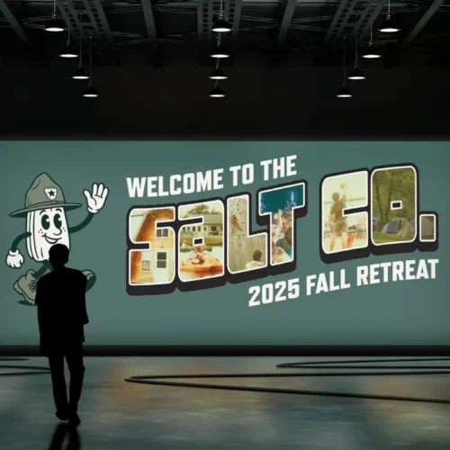 Videography project showcasing Salt Fall Retreat 2025 branding and promotional graphics.