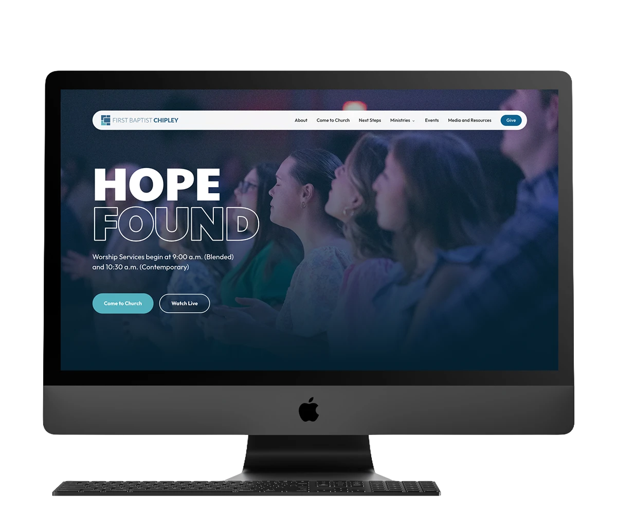 Website design for First Baptist Chipley and TwoTone Creative, showcasing church website homepage.