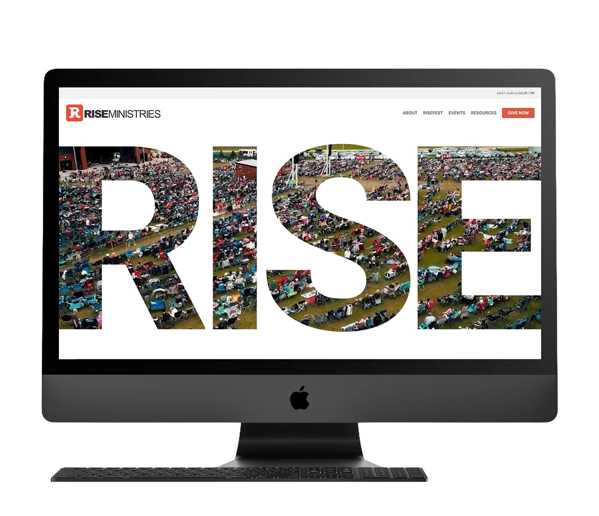 Website design for Rise Ministries showcasing event photography and custom website development.