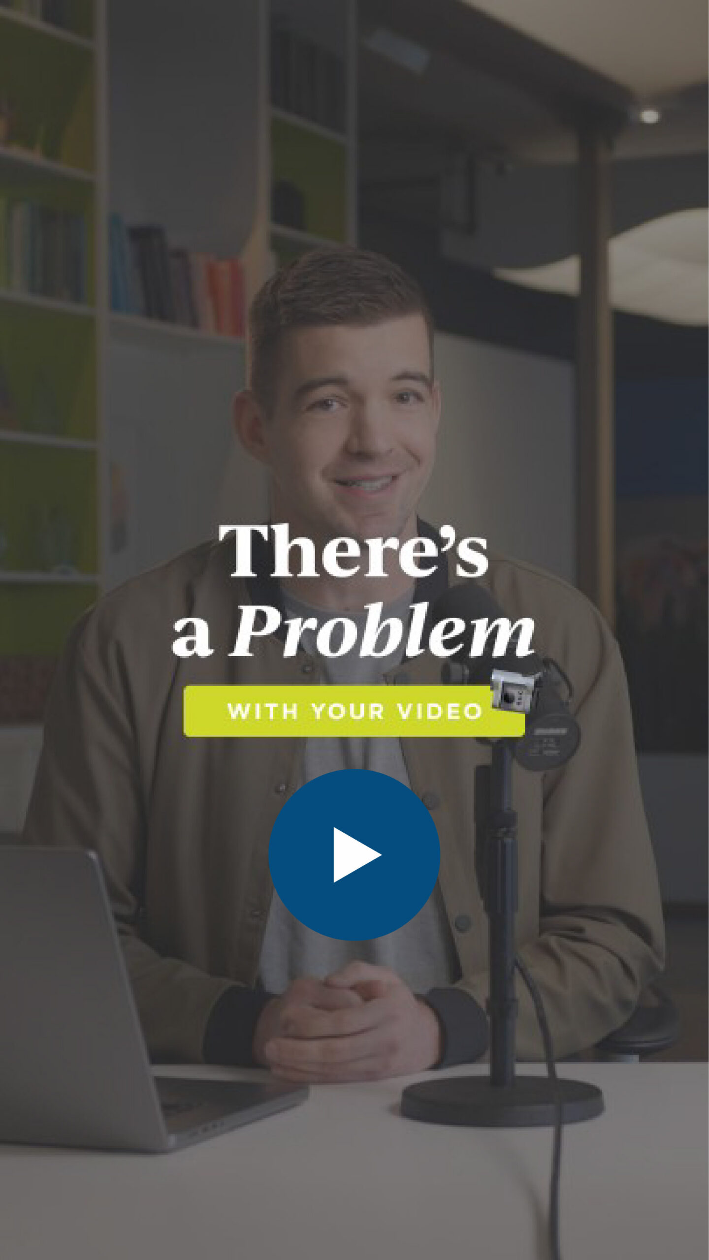 Man speaking into microphone demonstrating video repurposing problem and solution.