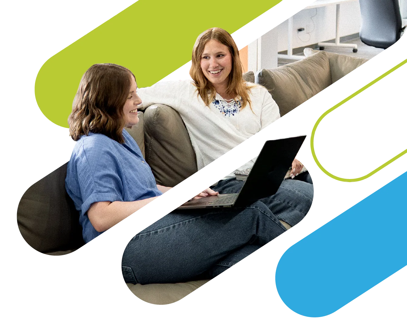 TwoTone Creative marketing team: Jamie and Molly collaborating on laptop, strategic marketing consultation.