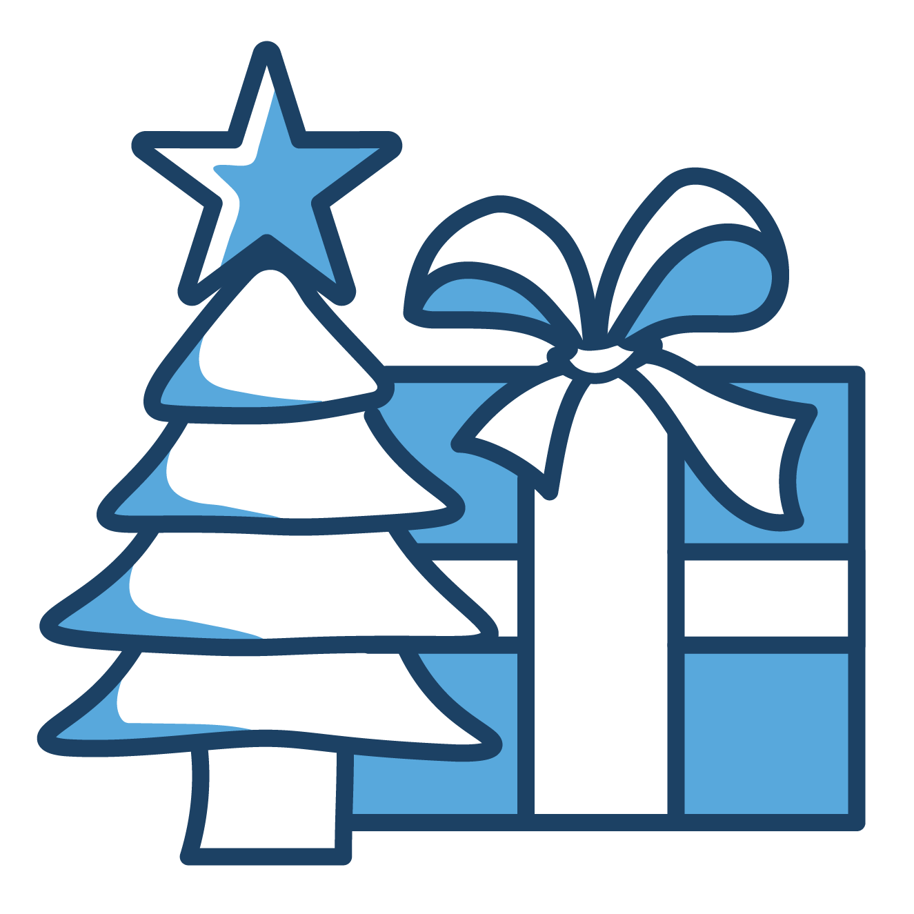 TwoTone Creative Christmas party icon with Christmas tree and gift box.