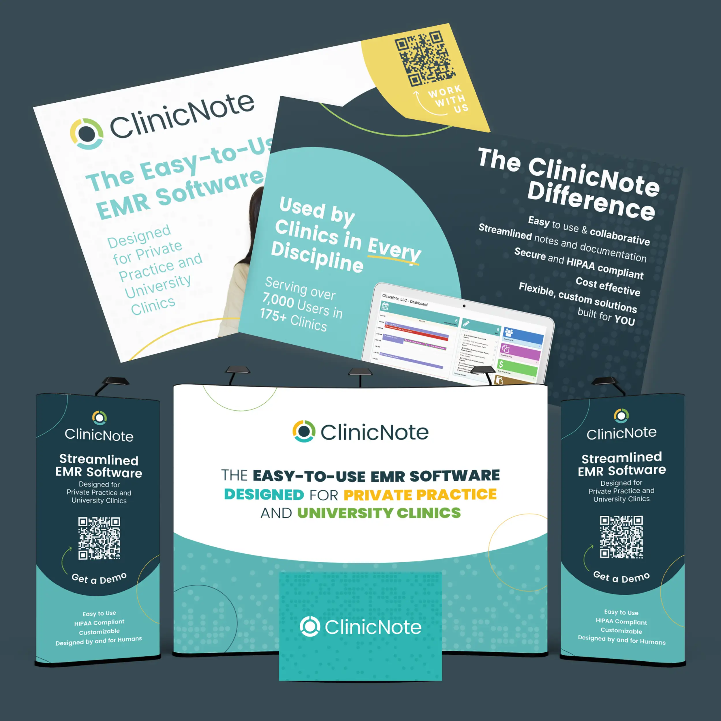ClinicNote EMR software branding and visual direction for private practice and university clinics.